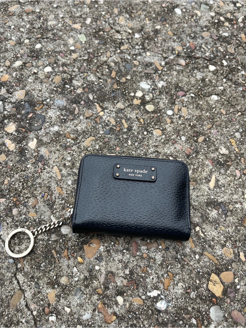 kate spade Black Pebbled Leather Zip Card Case with Key Ring